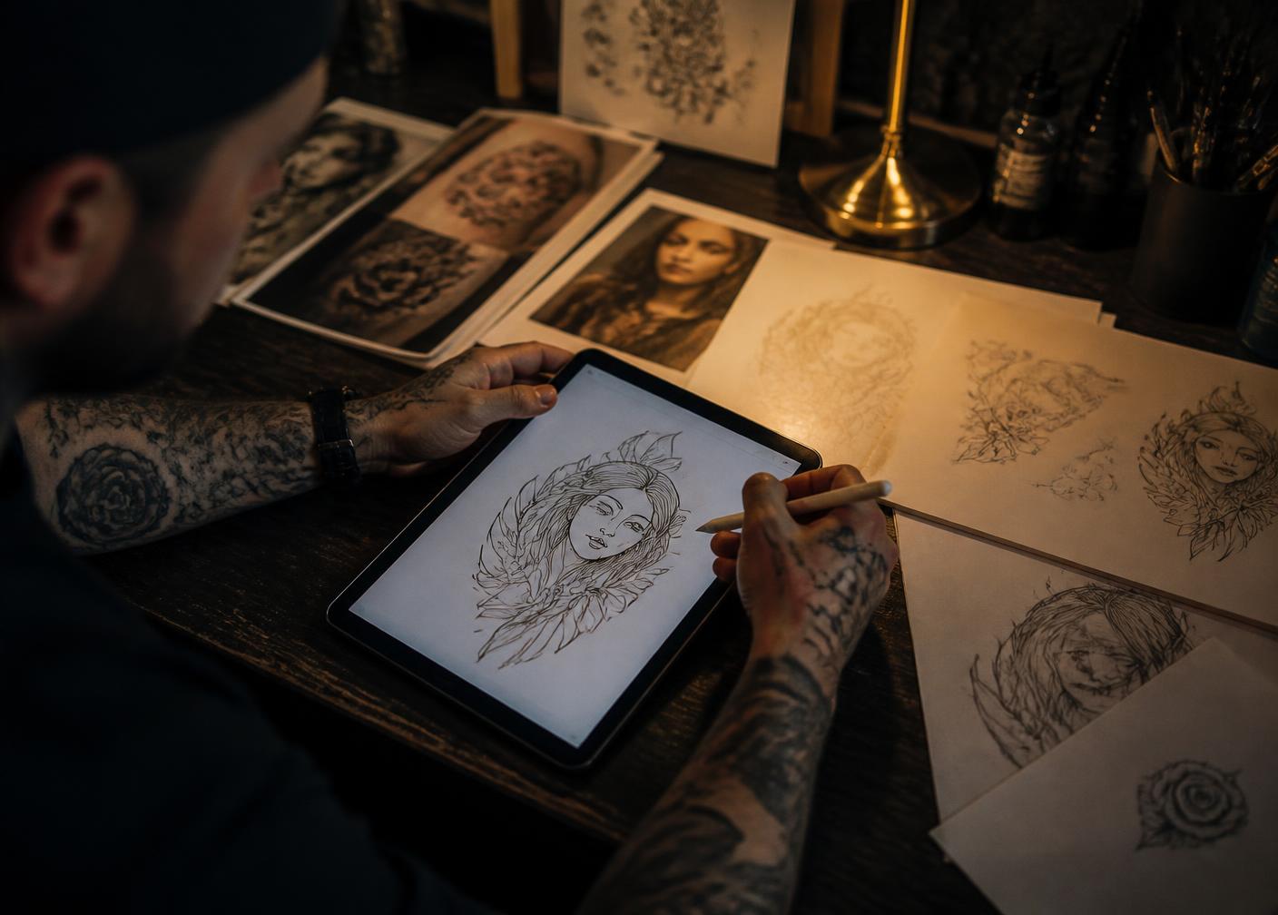 Gemeinsame Beratung und Skizze im B Ink Atelier