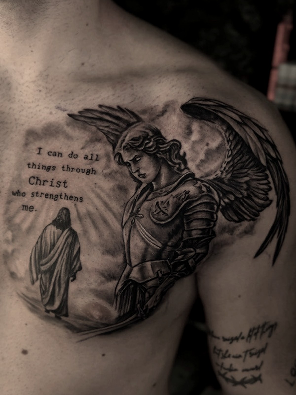 Erzengel — Black & Grey Realism Tattoo aus dem B Ink Atelier Schwanenstadt